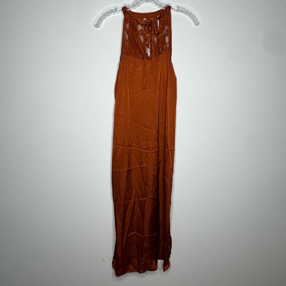 Band of Gypsies Dark Orange Satin High Neck Tank Sheath Dress Size S Revolve